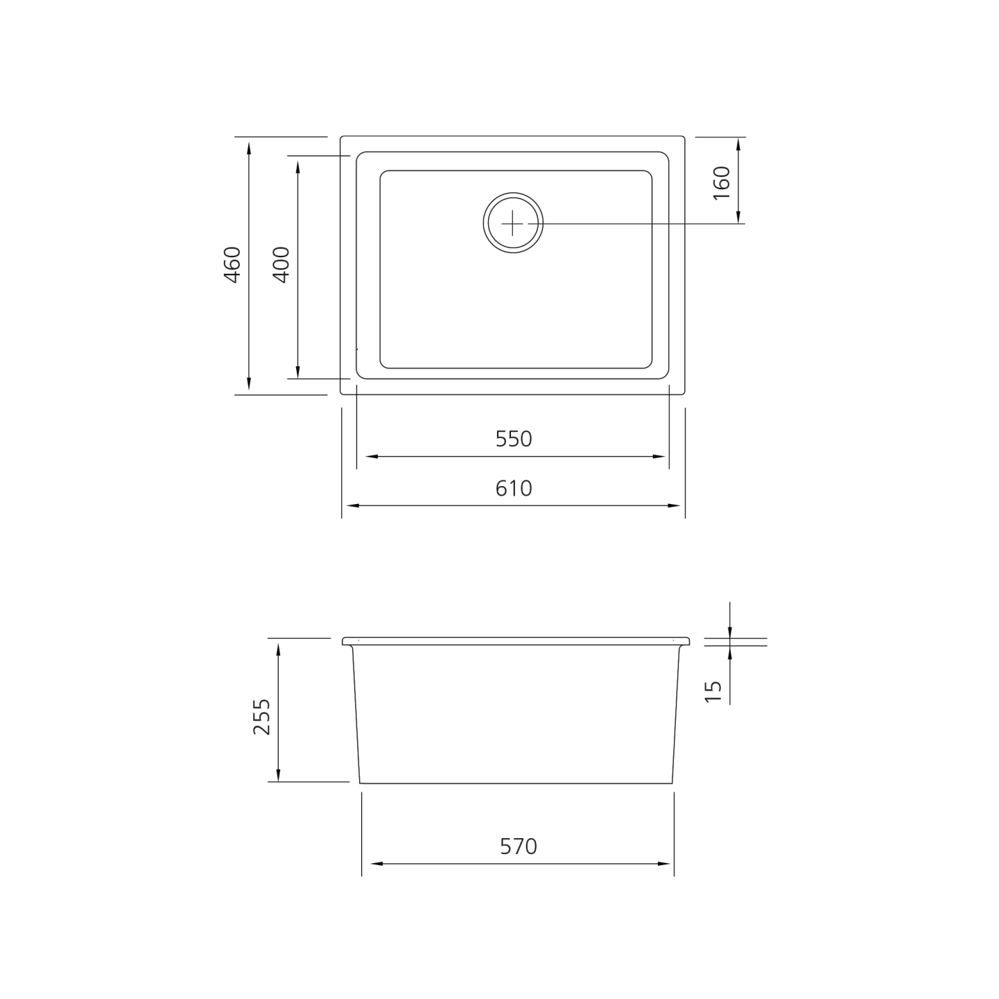 NOTE: Each sink may vary +/- 2% in size from stated
dimensions.